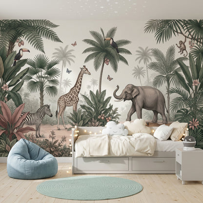 Muted Green Wallpaper Safari Removable Tropical Wall Decor