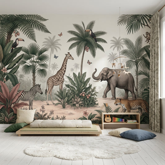 Muted Green Wallpaper Safari Removable Tropical Wall Decor