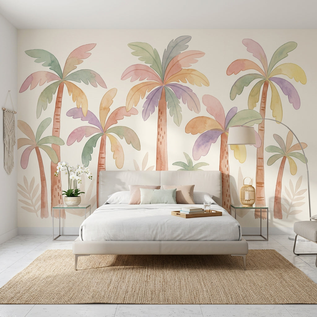Tropical Wallpaper Palm Trees Watercolor Removable Wall Decor