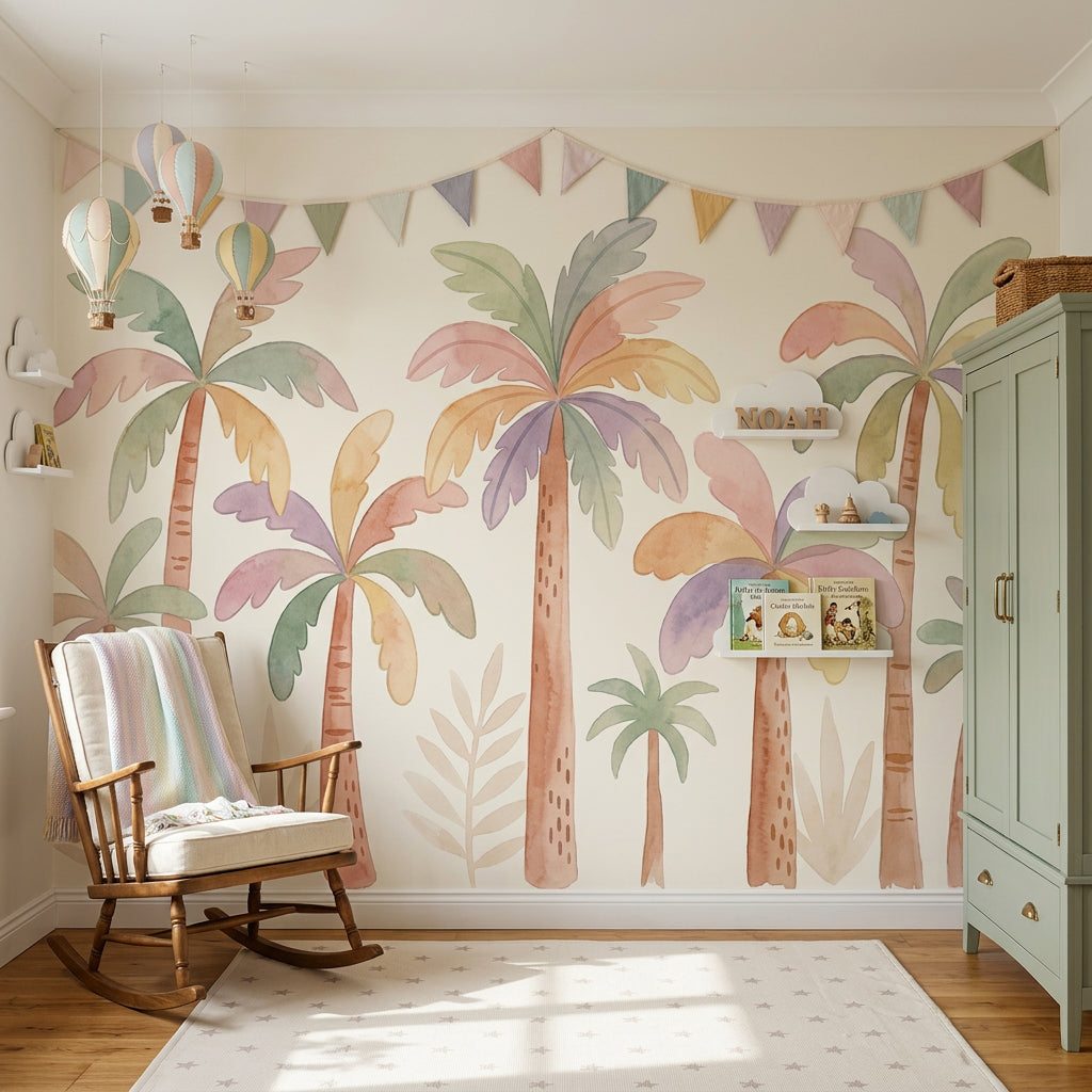 Tropical Wallpaper Palm Trees Watercolor Removable Wall Decor