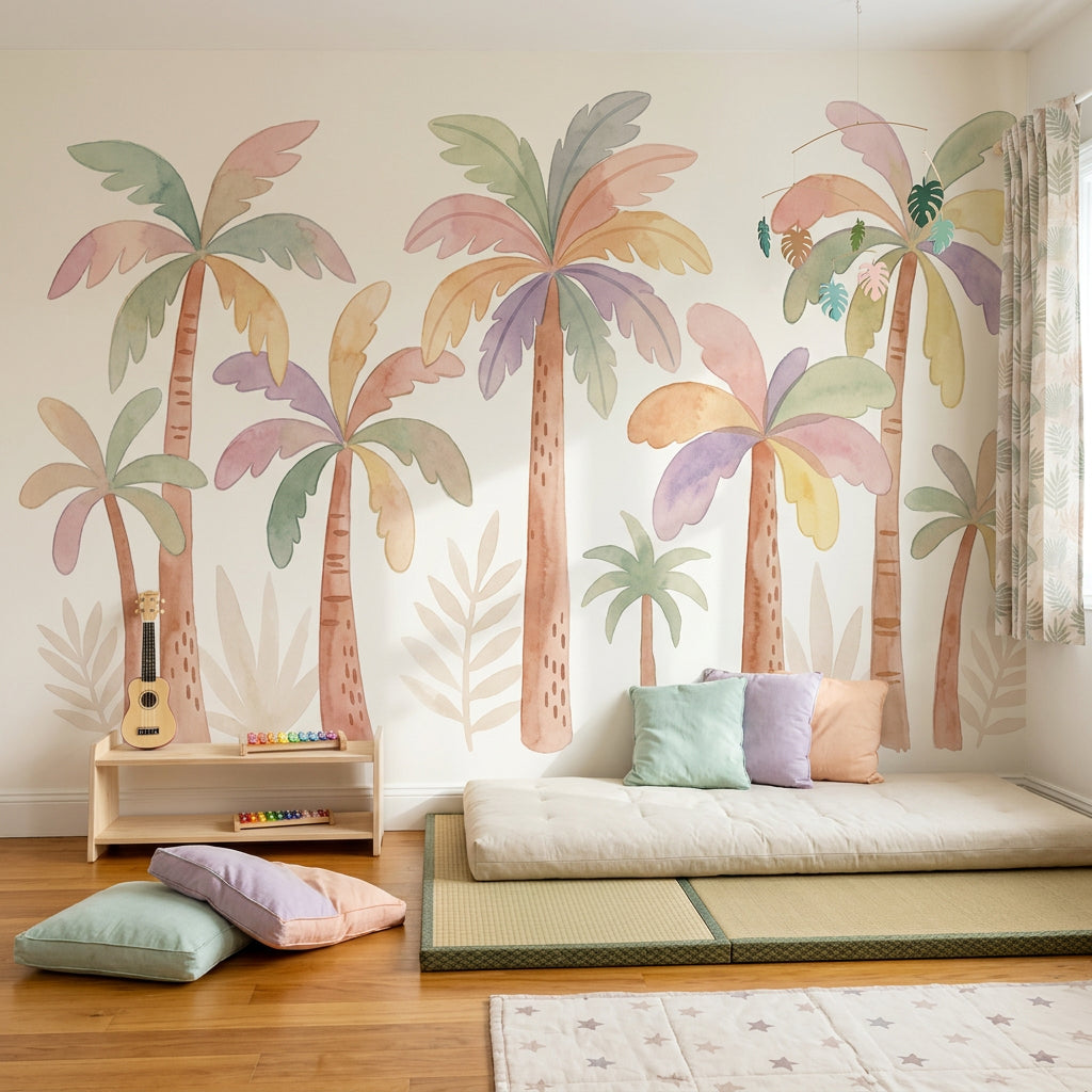 Tropical Wallpaper Palm Trees Watercolor Removable Wall Decor