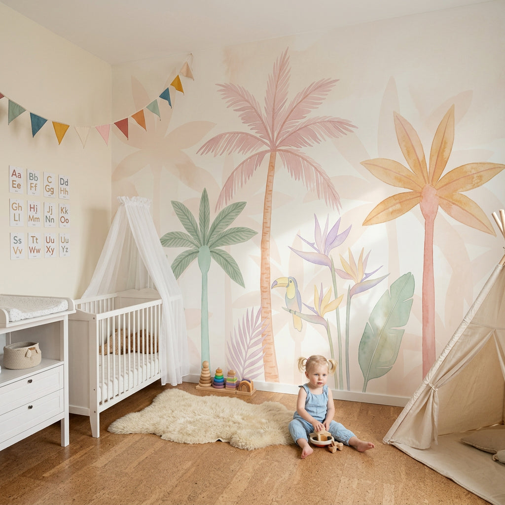 White Background Wallpaper Muted Green Wall Mural