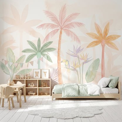 White Background Wallpaper Muted Green Wall Mural