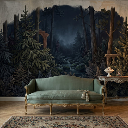 Moody Forest Wallpaper Misty Woodland Removable Vintage Mural Wall Decor