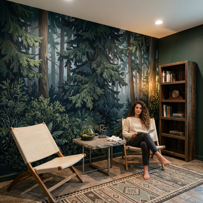 Misty Forest Wallpaper Evergreen Woodland Wall Mural