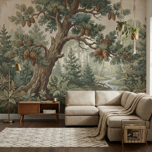 Misty Woods Wallpaper Forest Landscape Removable Vintage Nature Wall Decor