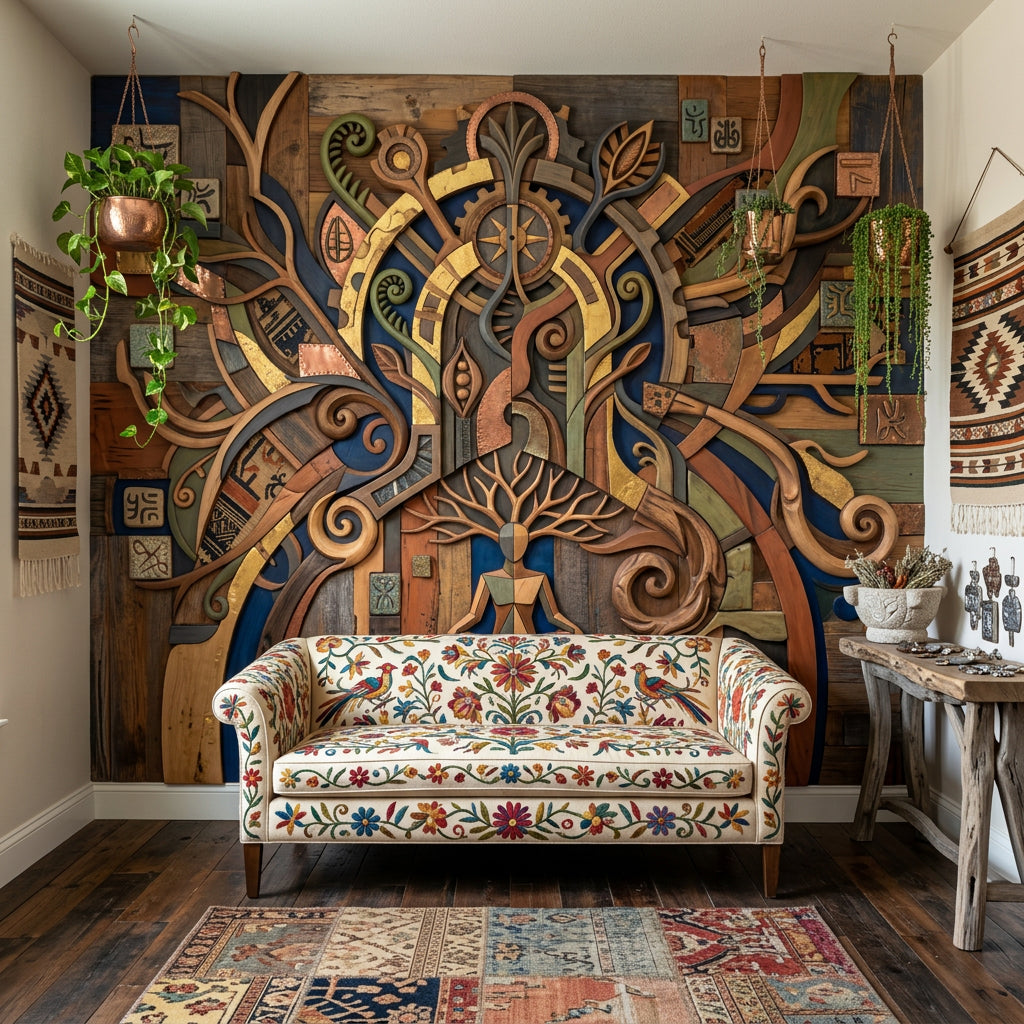 Meditating Figure Wallpaper Abstract Removable Geometric Wall Decor