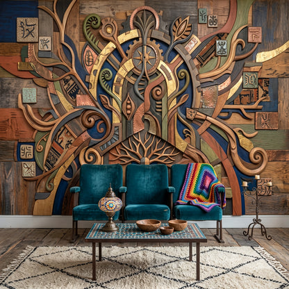 Meditating Figure Wallpaper Abstract Removable Geometric Wall Decor