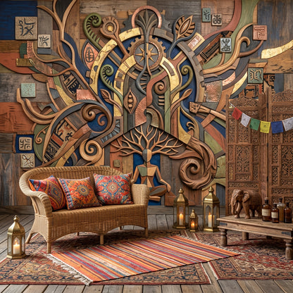Meditating Figure Wallpaper Abstract Removable Geometric Wall Decor
