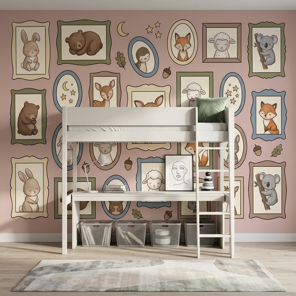 Nursery Wallpaper Woodland Animals Removable Gallery Frames Wall Decor