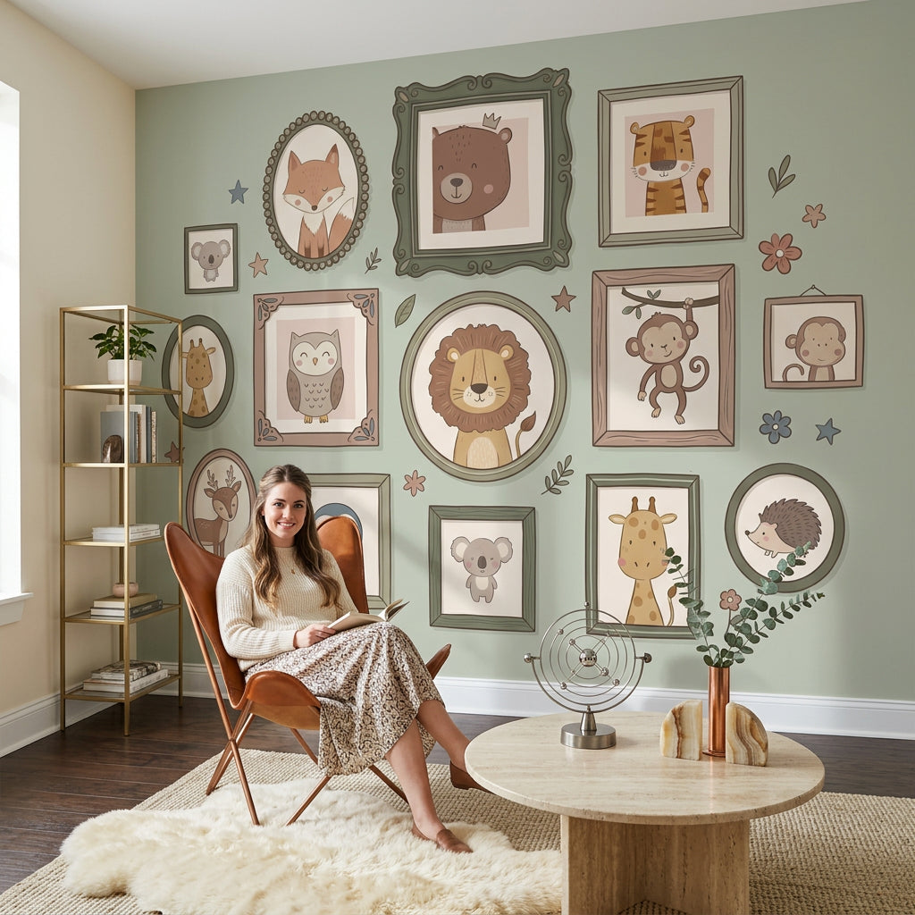 Nursery Wallpaper Cute Animals Gallery Wall Frames Removable Wall Decor