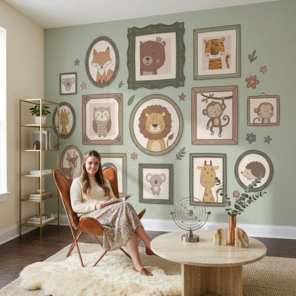 Nursery Wallpaper Cute Animals Gallery Wall Frames Removable Wall Decor