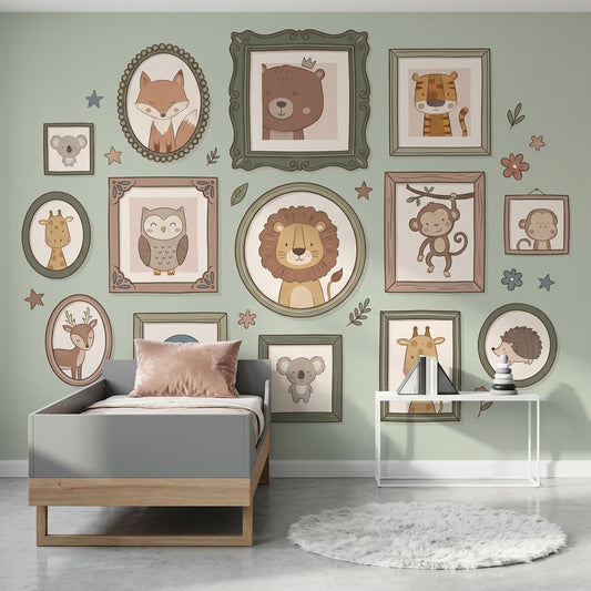 Nursery Wallpaper Cute Animals Gallery Wall Frames Removable Wall Decor