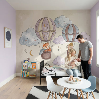 Nursery Wallpaper Hot Air Balloons Watercolor Wall Mural