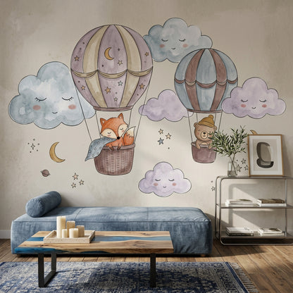 Nursery Wallpaper Hot Air Balloons Watercolor Wall Mural