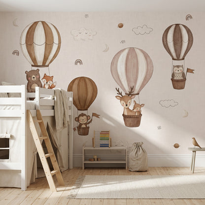 Nursery Wallpaper Hot Air Balloons Woodland Animals Wall Mural