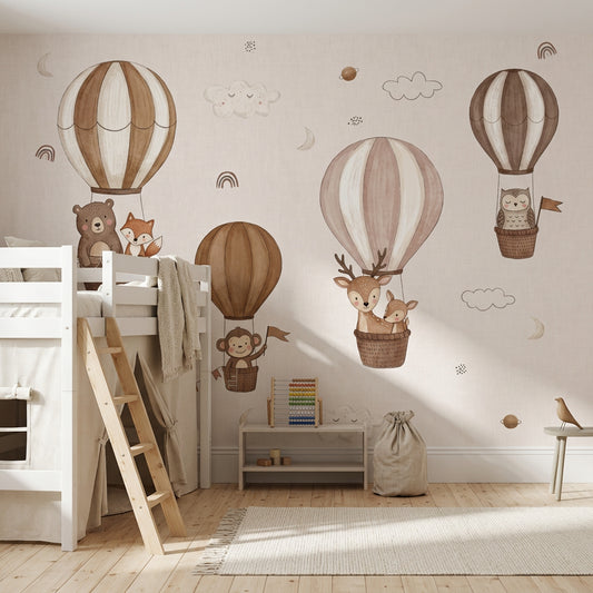 Nursery Wallpaper Hot Air Balloons Woodland Animals Wall Mural