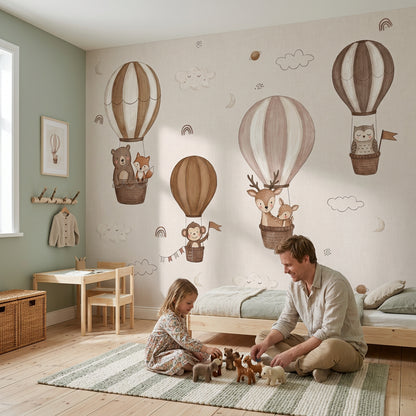 Nursery Wallpaper Hot Air Balloons Woodland Animals Wall Mural