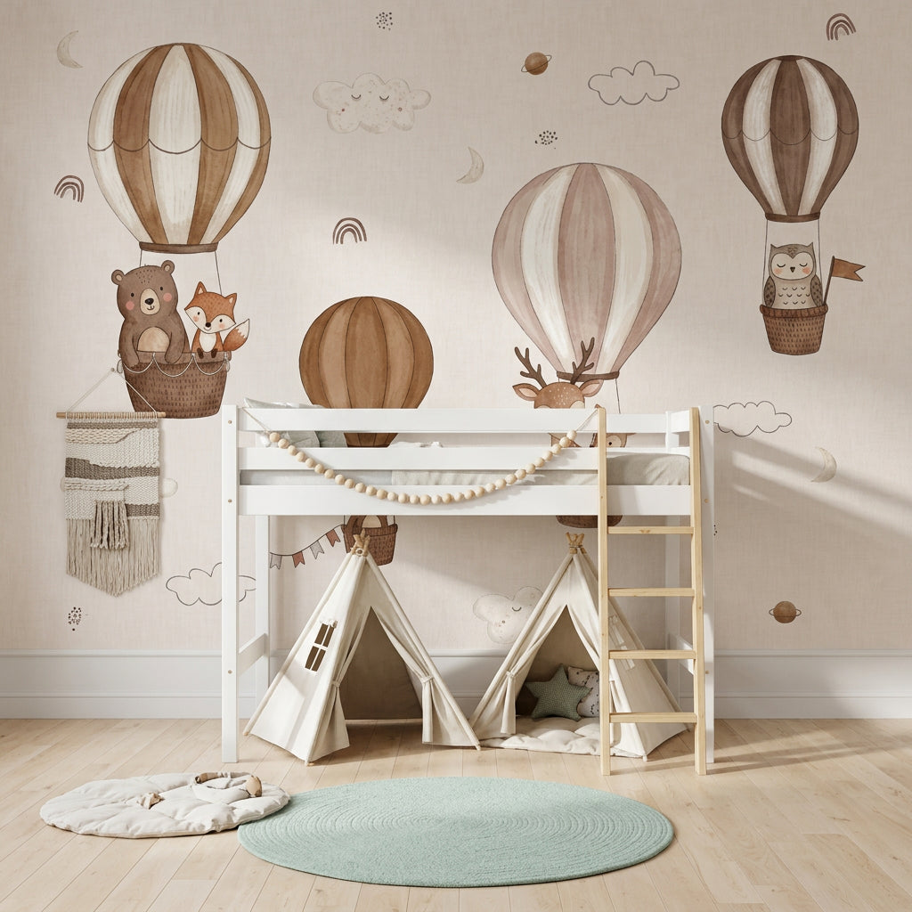 Nursery Wallpaper Hot Air Balloons Woodland Animals Wall Mural