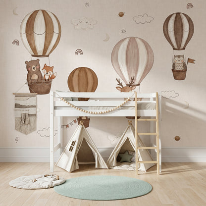Nursery Wallpaper Hot Air Balloons Woodland Animals Wall Mural