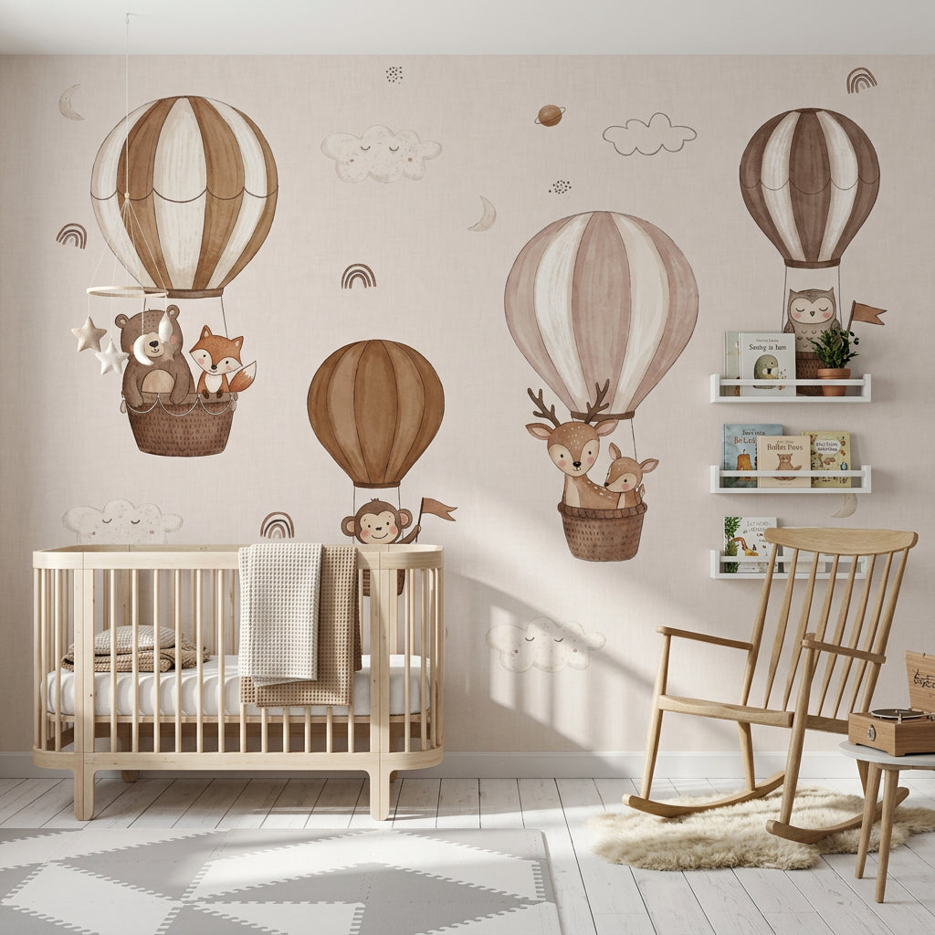 Nursery Wallpaper Hot Air Balloons Woodland Animals Wall Mural