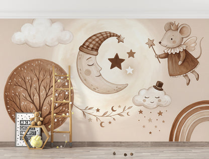 Beige Clouds Wallpaper Dreamy Nursery Moon And Stars Removable Wall Decor