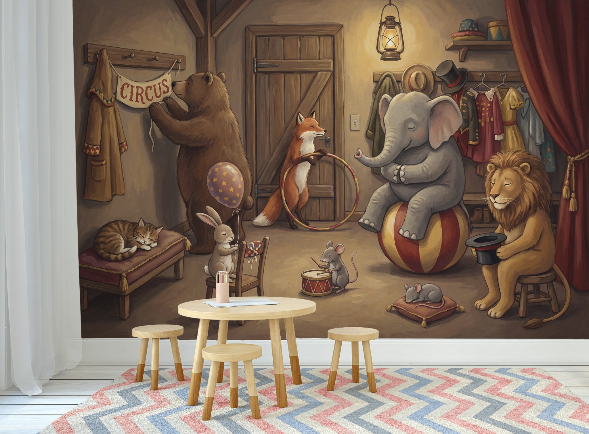 Circus Wallpaper Storybook Illustration Removable Whimsical Wall Decor