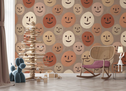 Abstract Faces Wallpaper Geometric Ovals Repeat Pattern Wall Mural