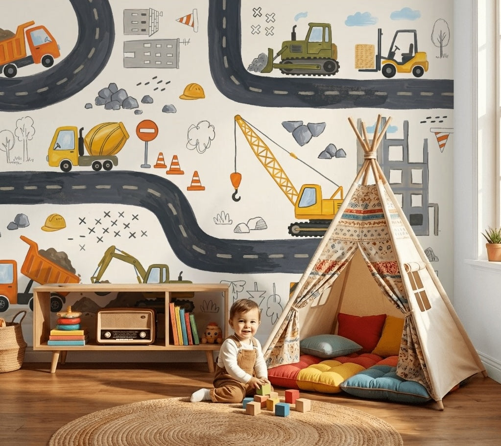 Construction Site Wallpaper Kids Wallpaper Removable Winding Road Wall Decor