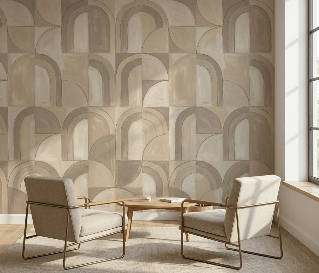 Geometric Arches Wallpaper Abstract Architecture Removable Neutral Beige Wall Decor