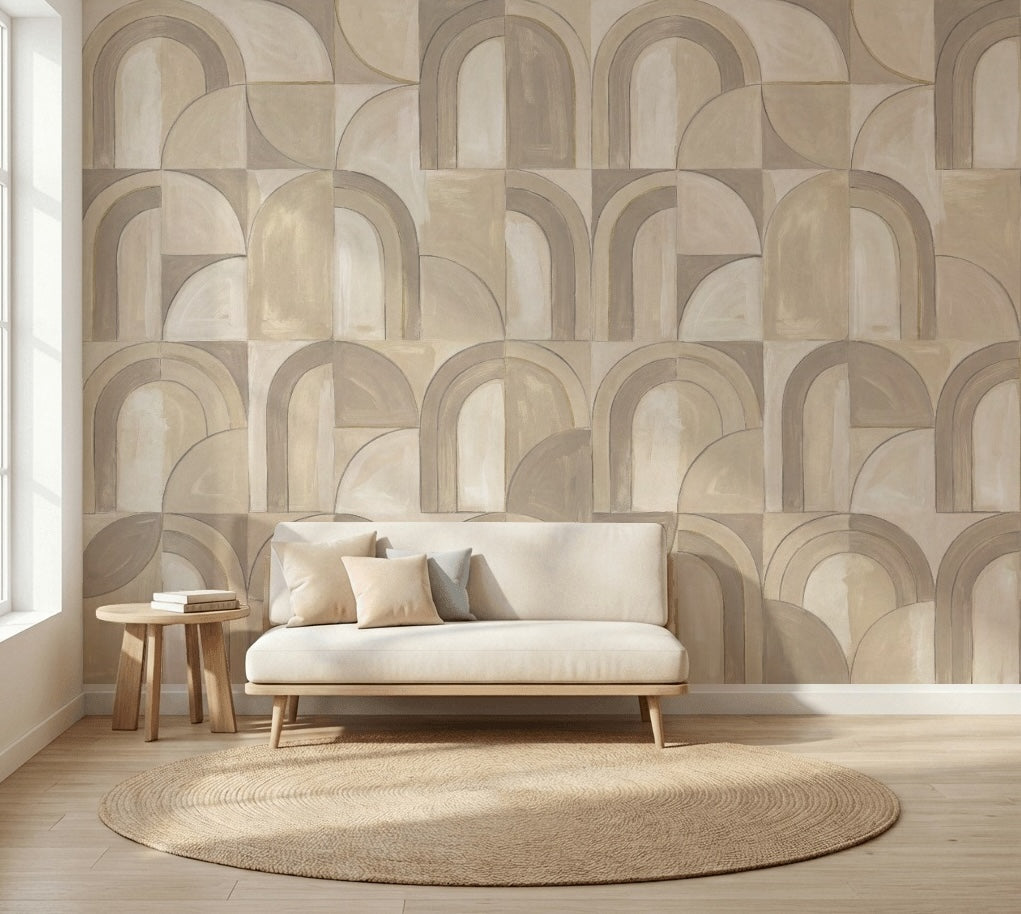 Geometric Arches Wallpaper Abstract Architecture Removable Neutral Beige Wall Decor