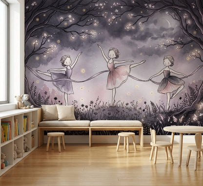 Moonlit Wallpaper Ballerinas Dark Wall Mural