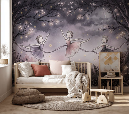 Moonlit Wallpaper Ballerinas Dark Wall Mural
