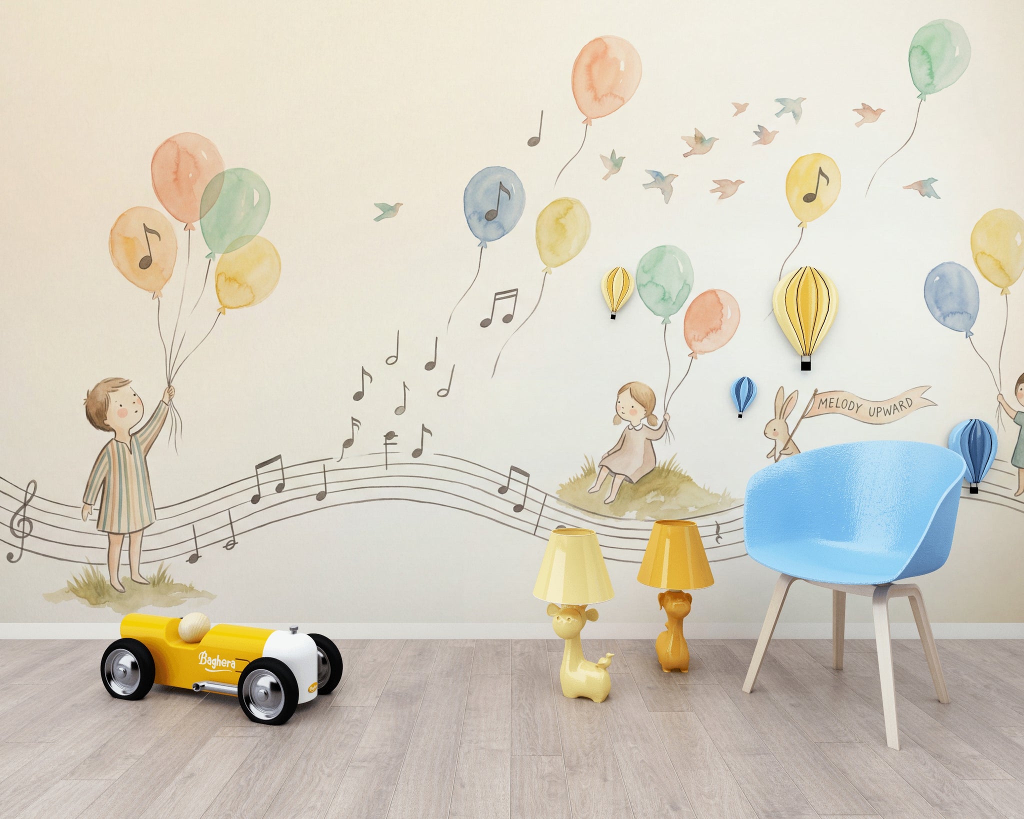 Pastel Balloons Wallpaper Musical Notes Removable Whimsical Nursery Wall Decor