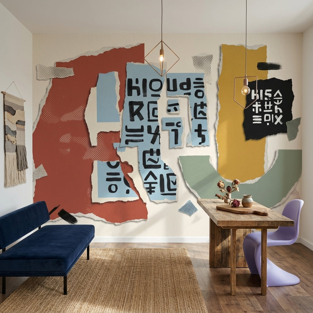 Abstract Collage Wallpaper Torn Paper Modern Graphic Removable Wall Decor