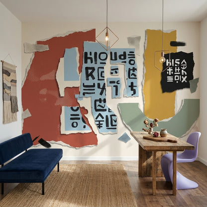 Abstract Collage Wallpaper Torn Paper Modern Graphic Removable Wall Decor