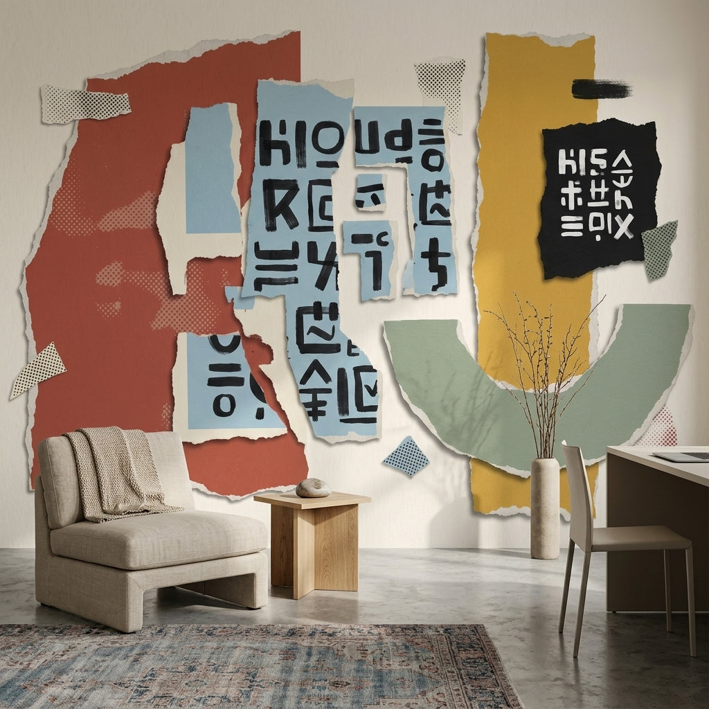 Abstract Collage Wallpaper Torn Paper Modern Graphic Removable Wall Decor