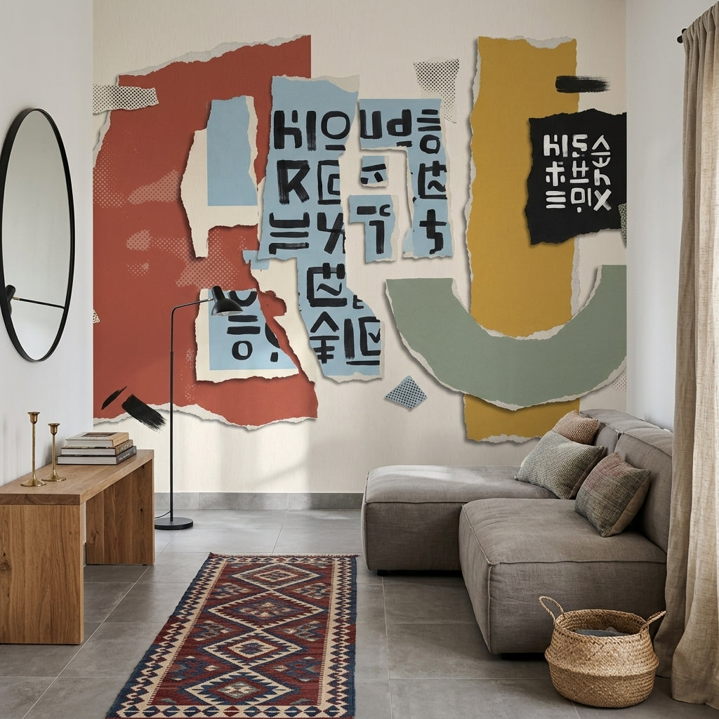 Abstract Collage Wallpaper Torn Paper Modern Graphic Removable Wall Decor