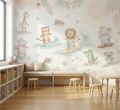 Tropical Beach Wallpaper Surfing Safari Ocean Waves Removable Wall Decor