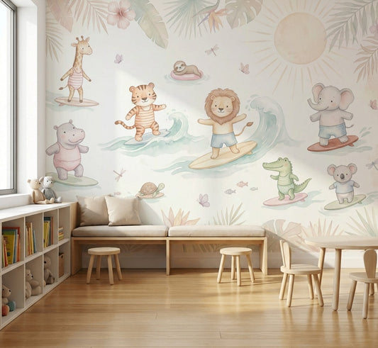 Tropical Beach Wallpaper Surfing Safari Ocean Waves Removable Wall Decor
