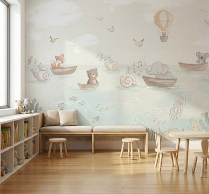 Cloudy Sky Wallpaper Hot Air Balloon Cloudy Sky Wall Mural