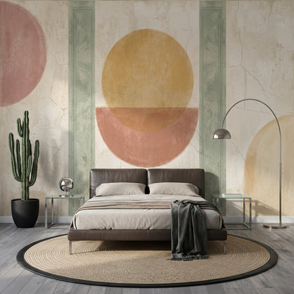 Abstract Geometric Wallpaper Circles Removable Sage Green Columns Wall Decor