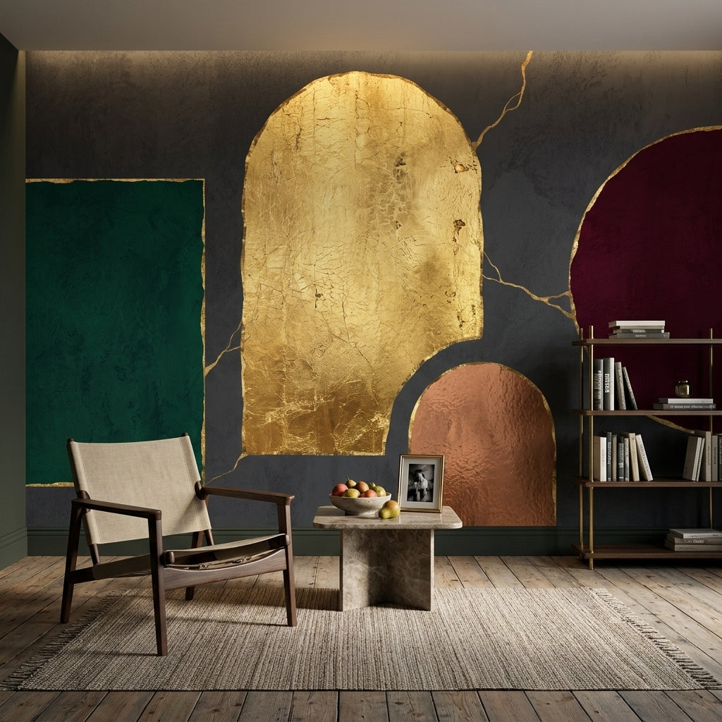 Metallic Gold Leaf Wallpaper Dark Abstract Art Deco Glam Removable Wall Decor