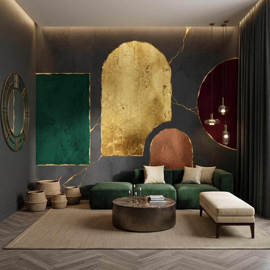 Metallic Gold Leaf Wallpaper Dark Abstract Art Deco Glam Removable Wall Decor