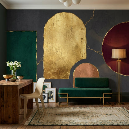 Metallic Gold Leaf Wallpaper Dark Abstract Art Deco Glam Removable Wall Decor