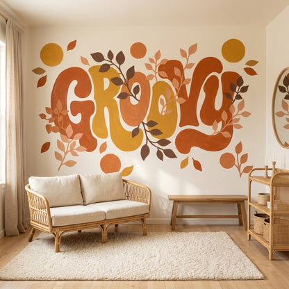 Typography Wallpaper Grow Quote Botanical Leaves Removable Wall Decor
