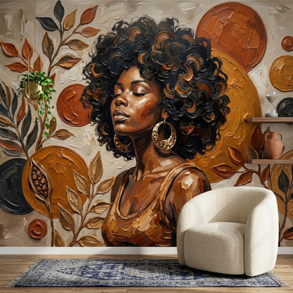 Abstract Portrait Wallpaper Botanical Leaves Removable Earth Tones Wall Decor