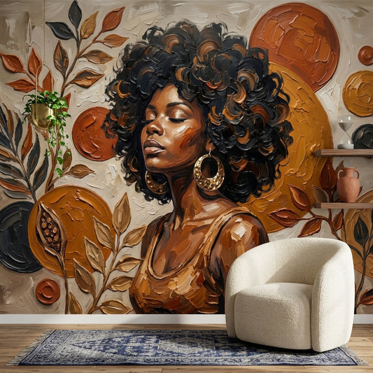 Abstract Portrait Wallpaper Botanical Leaves Removable Earth Tones Wall Decor
