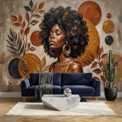 Abstract Portrait Wallpaper Botanical Leaves Removable Earth Tones Wall Decor
