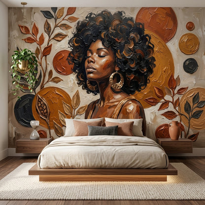 Abstract Portrait Wallpaper Botanical Leaves Removable Earth Tones Wall Decor